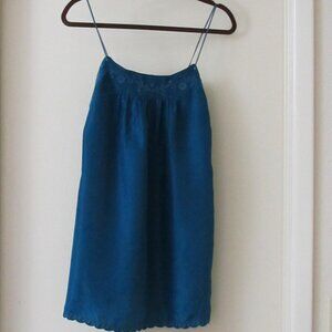 NWT Joie 100% Silk Moroccan Blue Tassel-Drawstrings Spaghetti-Straps Mini Dress